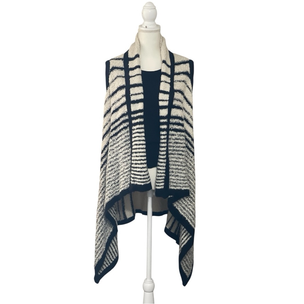 a.n.a Black and Cream Striped Women's Poncho